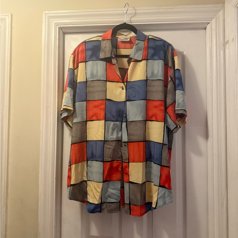 Colorful Patchwork Button Down Shirt - image 2